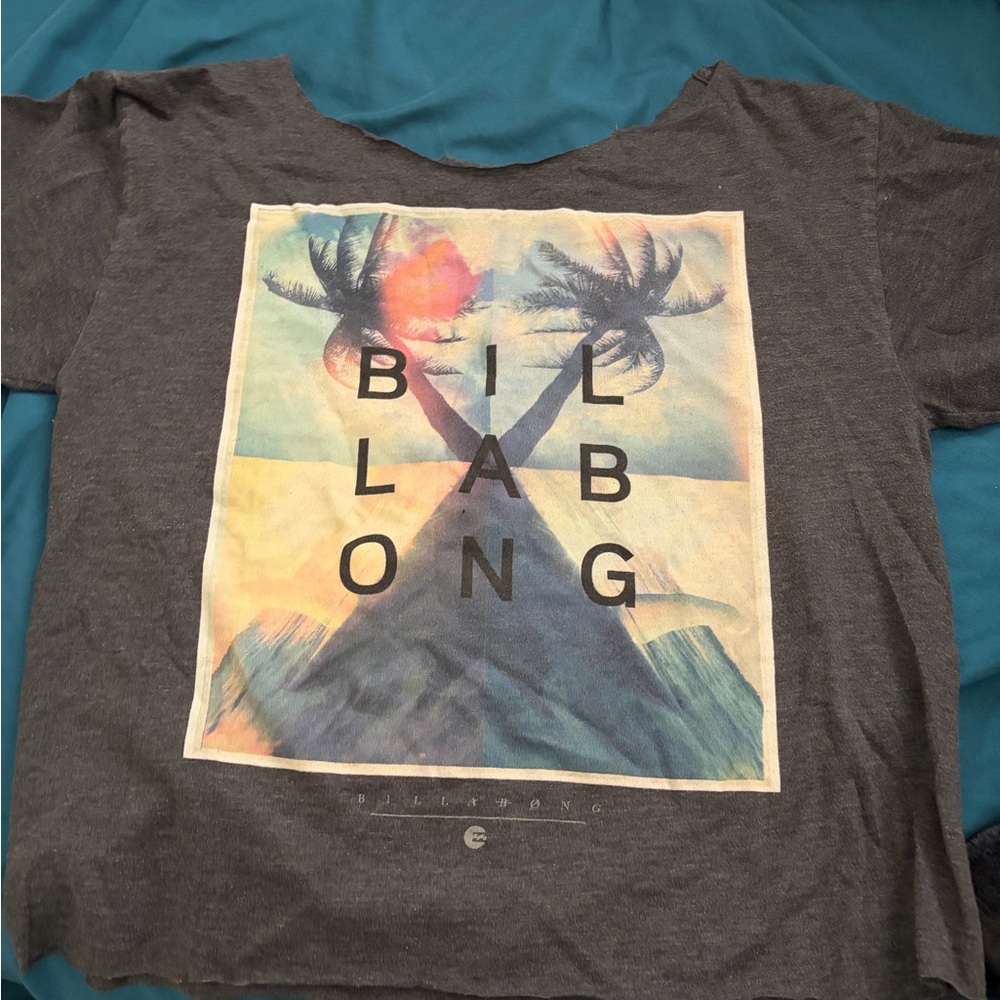 Billabong Charcoal Tee with Pastel Sunset Palm Graphic
